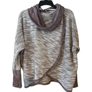 Taupe & Plum Marled Knit Cowl Neck Sweater Calvin Klein Cozy Layering